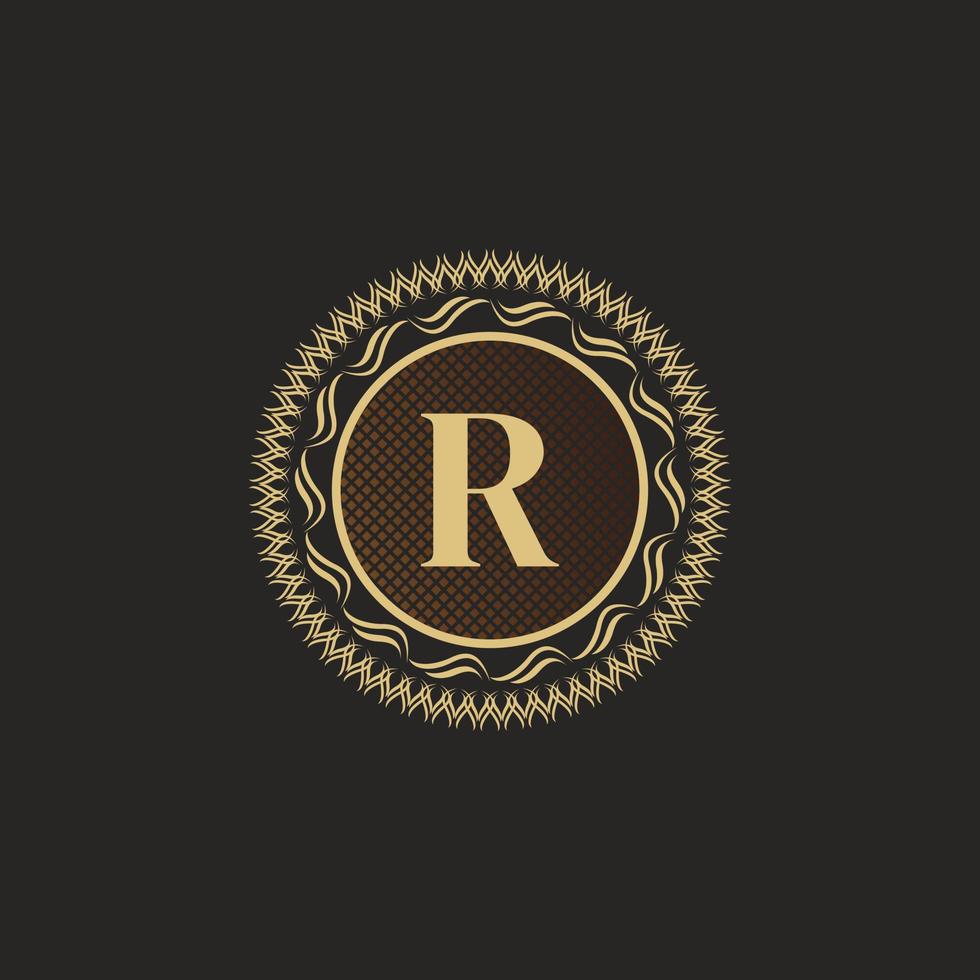 embleem letter r gouden monogram ontwerp. luxe volumetrische logo sjabloon. 3D-lijn ornament voor uithangbord, badge, crest, label, boutique merk, hotel, restaurant, heraldisch. vector illustratie