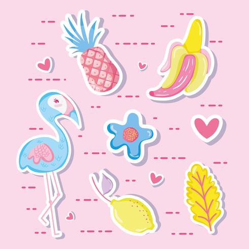 Pittige pastel flamingo en fruit vector