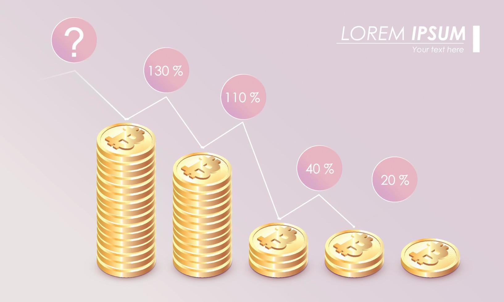 bitcoin groeimeter met stapels gouden munten vector