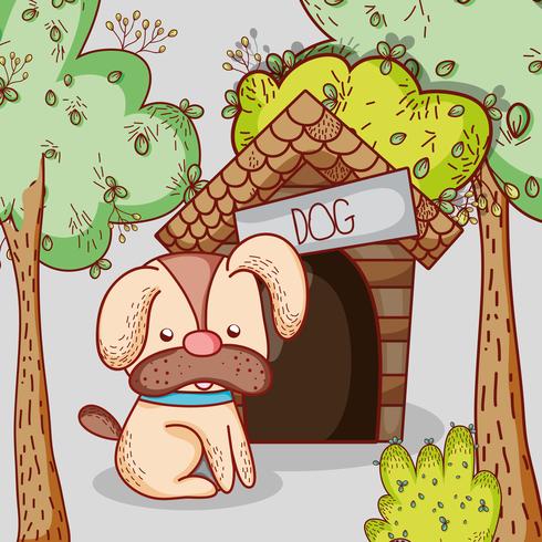 Hond op huis doodle cartoon vector