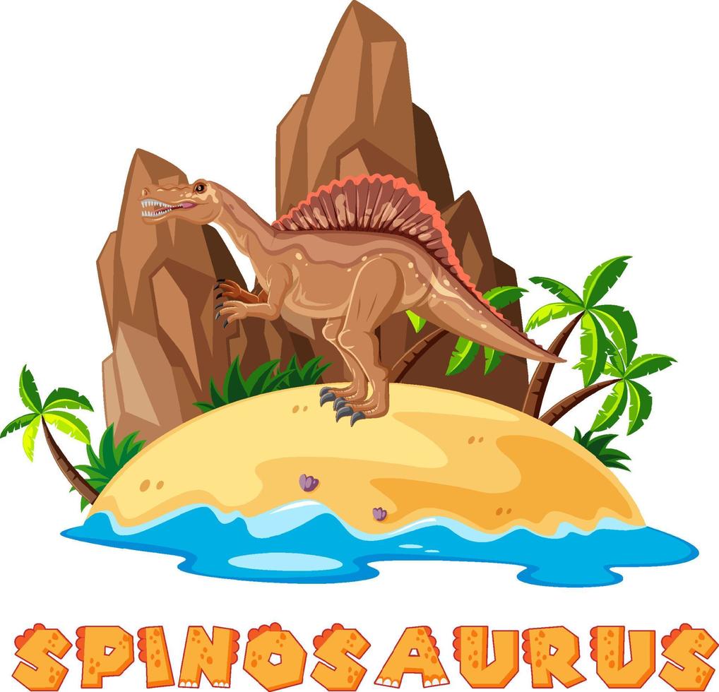 woordkaartontwerp voor spinosaurus op het eiland vector