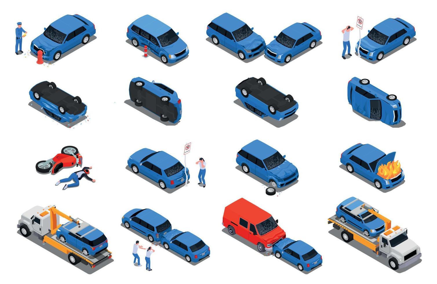 auto-ongelukken grote isometrische set vector