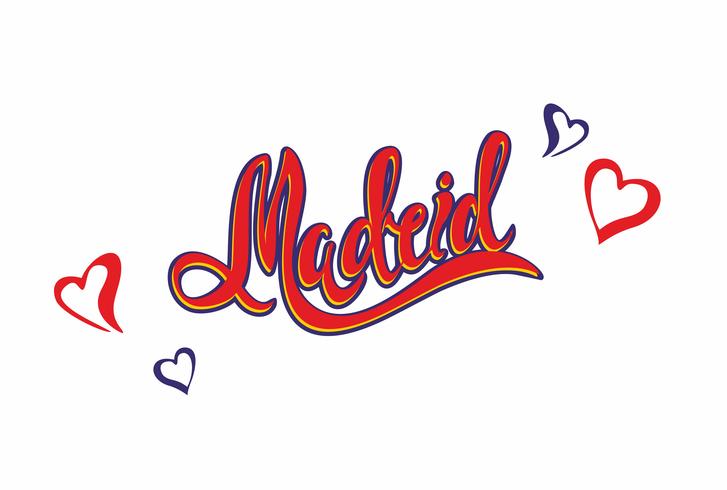 Madrid. Lettering.Travel. Het ontwerpconcept voor de toeristenindustrie. Vector illustratie.