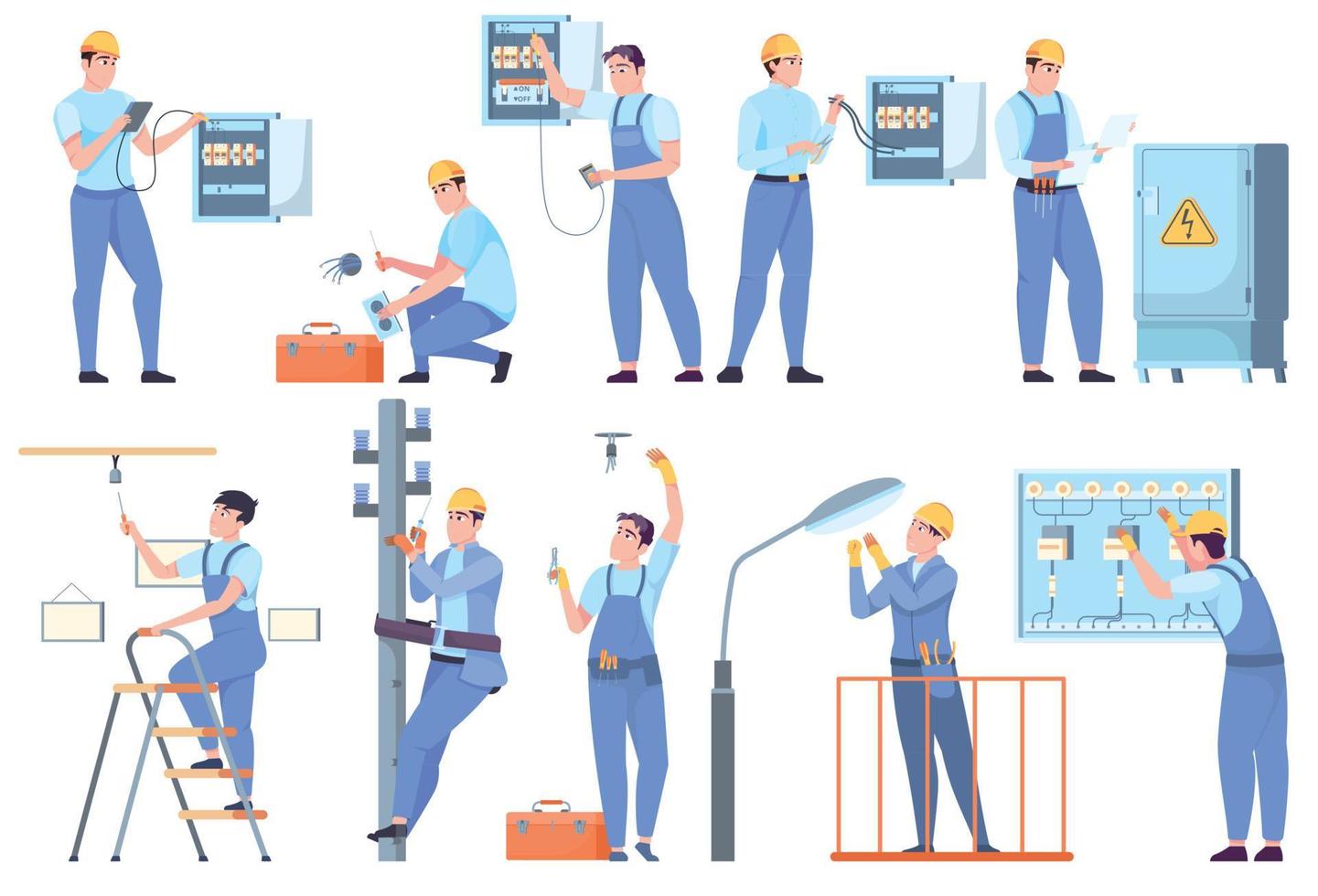 elektricien mensen platte set vector