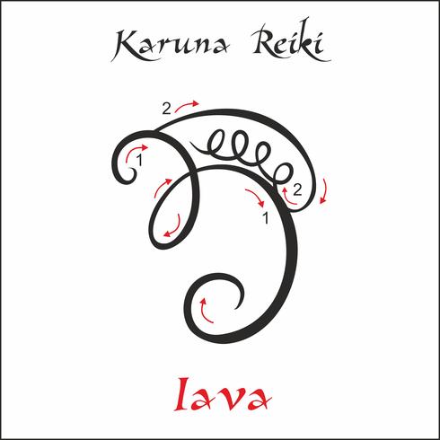 Karuna Reiki. Energie genezing. Alternatief medicijn. Iava-symbool. Spirituele oefening. Esoteric. Vector