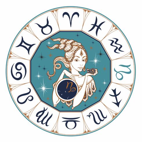 Het astrologische teken Steenbok als een mooi meisje. Horoscoop. Astrologie. Victor. vector