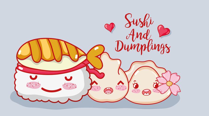 Sushi en dumplings vector