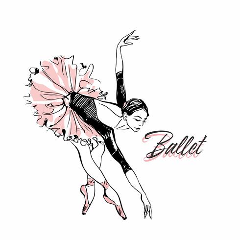 Ballerina in roze ballet tutu. Danser in een mooie pose. Ballet. Inscriptie. Vector illustratie.