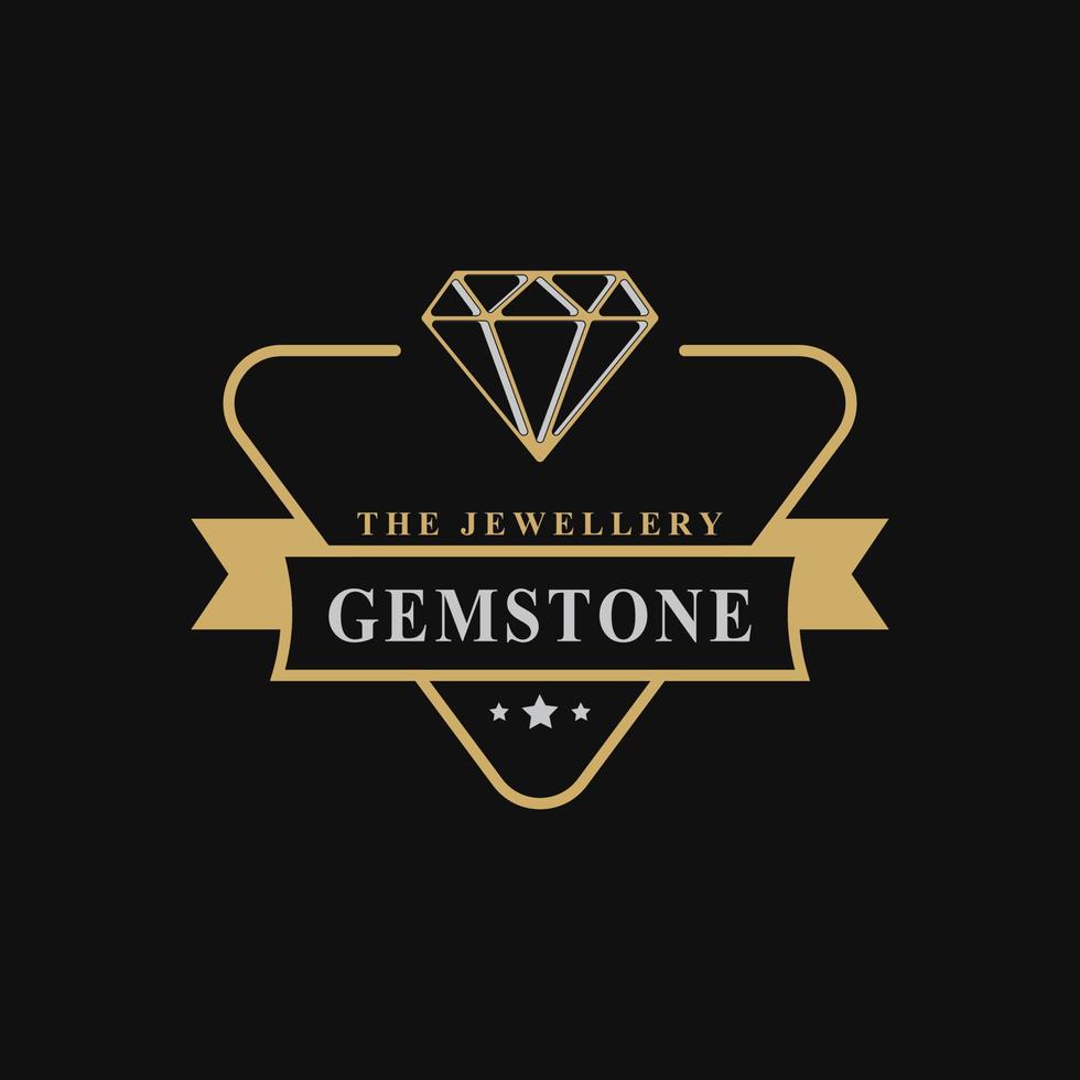 vintage retro badge voor luxe lijntekeningen diamant edelsteen sieraden logo embleem ontwerp symbool vector