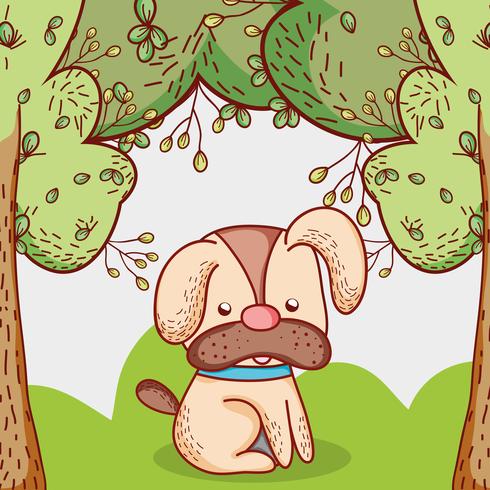 Hond in het park doodle cartoon vector