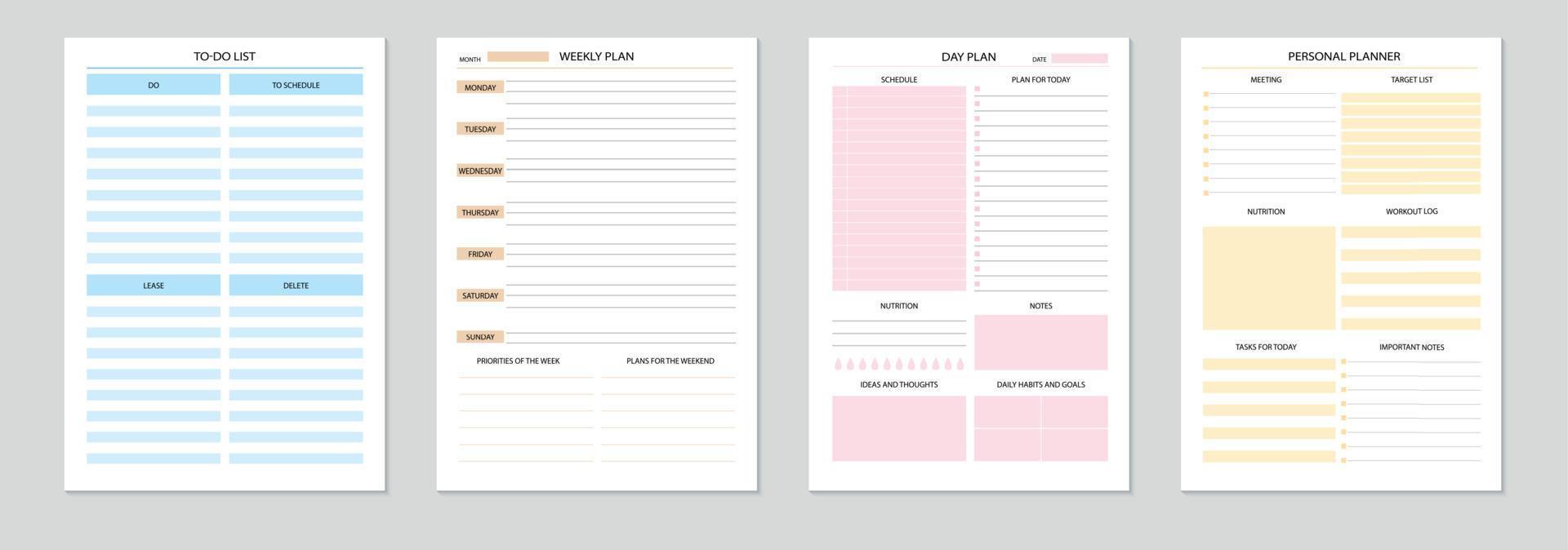 persoonlijke planner realistische set vector