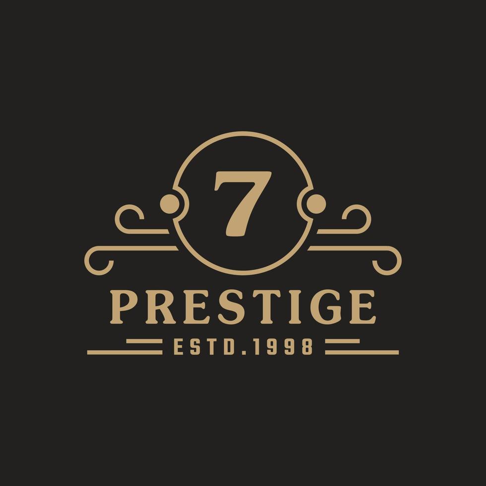 nummer 7 luxe logo bloeit kalligrafische elegante ornamentlijnen. zakelijk teken, identiteit voor restaurant, royalty, boetiek, café, hotel, heraldisch, sieraden en mode-logo ontwerpsjabloon vector