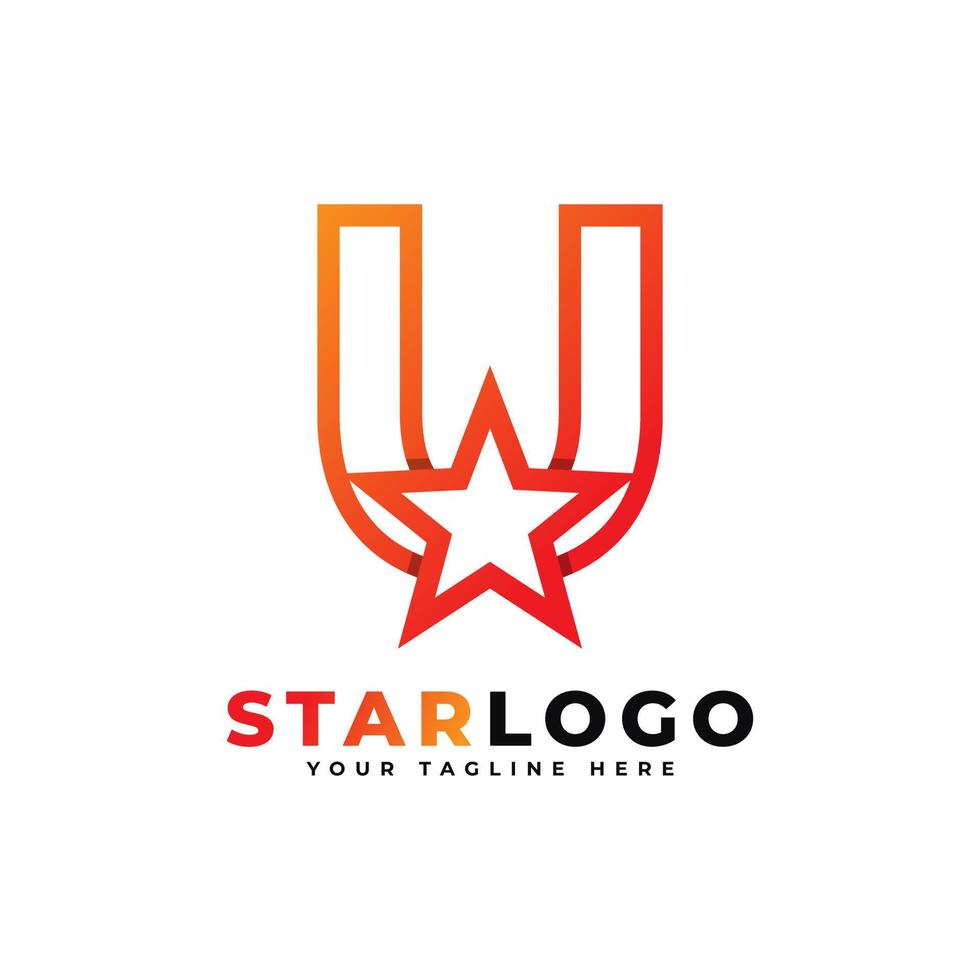 letter u star-logo lineaire stijl, oranje kleur. bruikbaar voor winnaar, award en premium logo's. vector