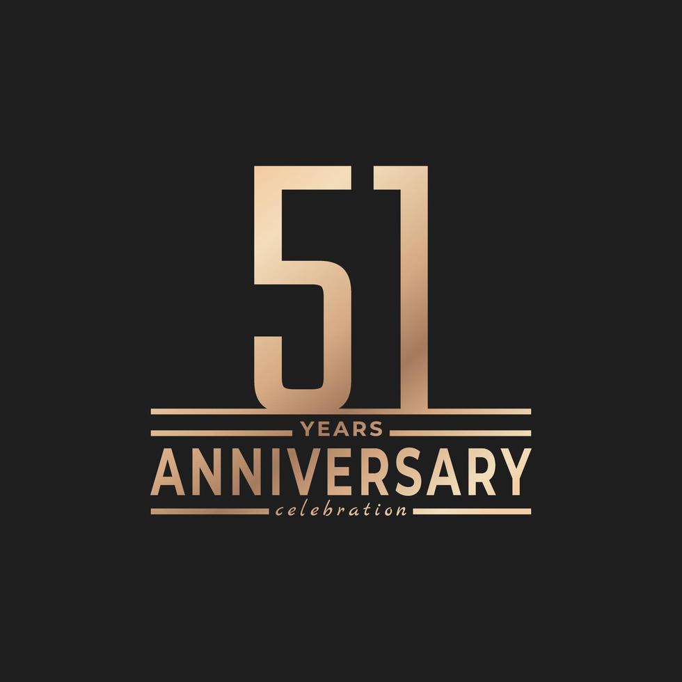 51-jarig jubileumfeest met dunne nummervorm gouden kleur voor feestgebeurtenis, bruiloft, wenskaart en uitnodiging geïsoleerd op donkere achtergrond vector