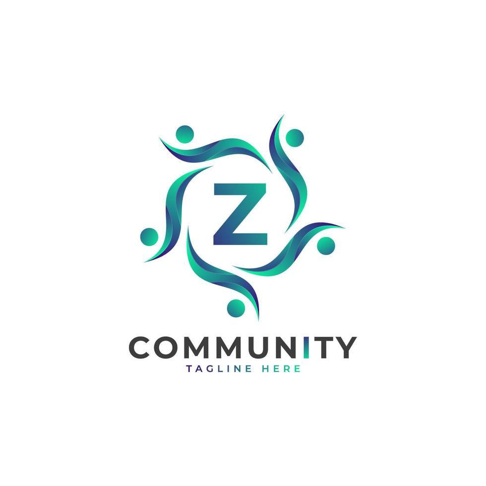 community eerste letter z verbindende mensen logo. kleurrijke geometrische vorm. platte vector logo-ontwerpsjabloon sjabloon.