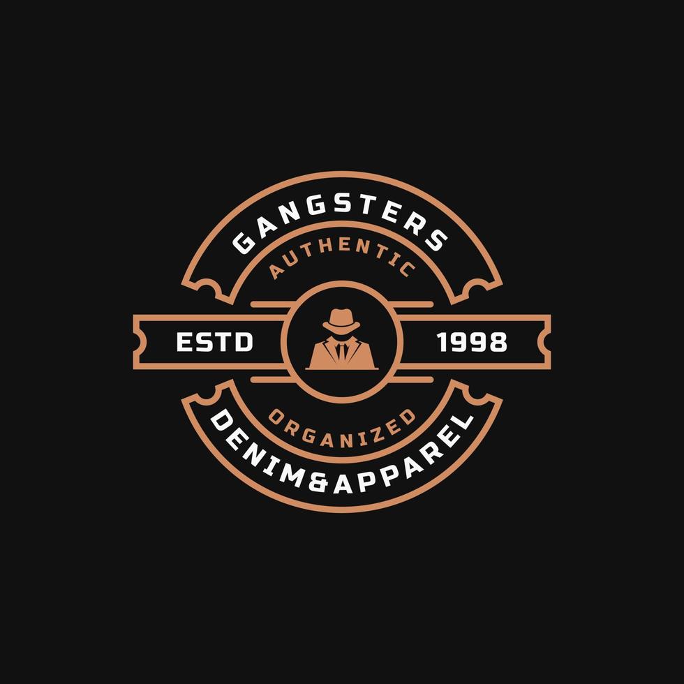 vintage retro badge voor gangsters en maffia man in zwart pak logo embleem ontwerp symbool vector