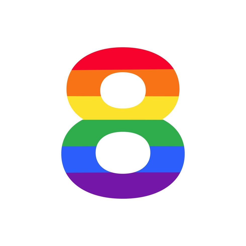 nummer 8 gekleurd in regenboogkleuren logo-ontwerpinspiratie voor lgbt-concept vector
