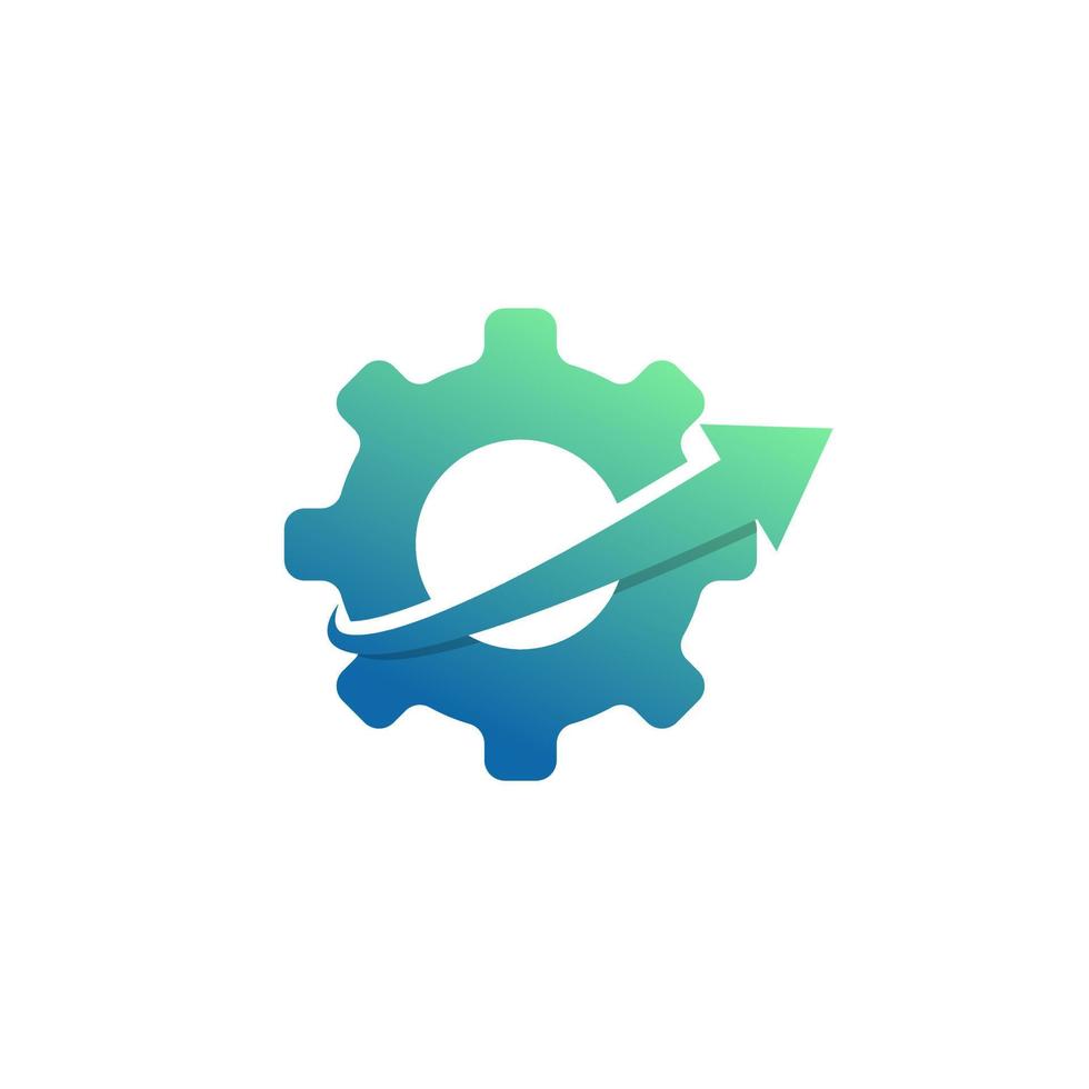 technologie concept icoon. tandrad en pijl-omhoog symbool. upgrade instelling logo ontwerpsjabloon element vector
