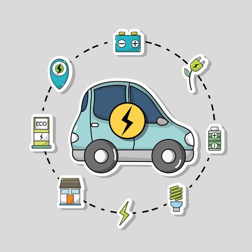 elektrische auto met oplaadbare batterijtechnologie vector