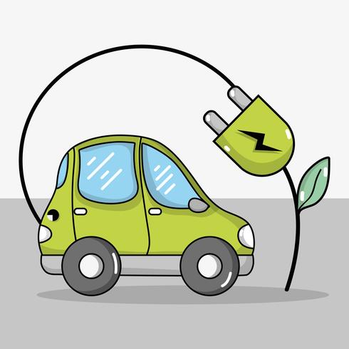 elektrische auto met ecologie stroomkabeltechnologie vector