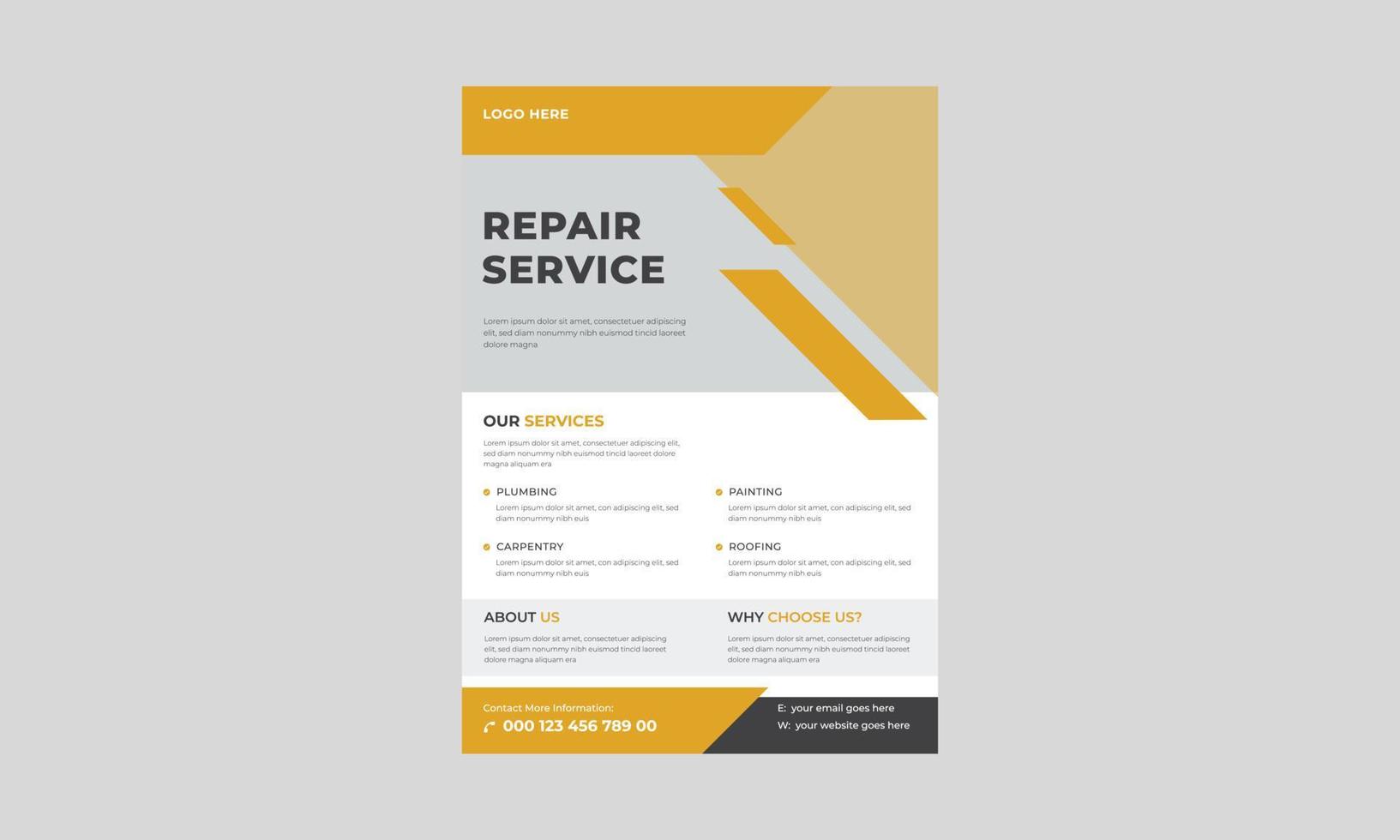 huis reparatie diensten flyer, home reparatie flyer banner bosters, bouw business flyer-sjabloon. vector