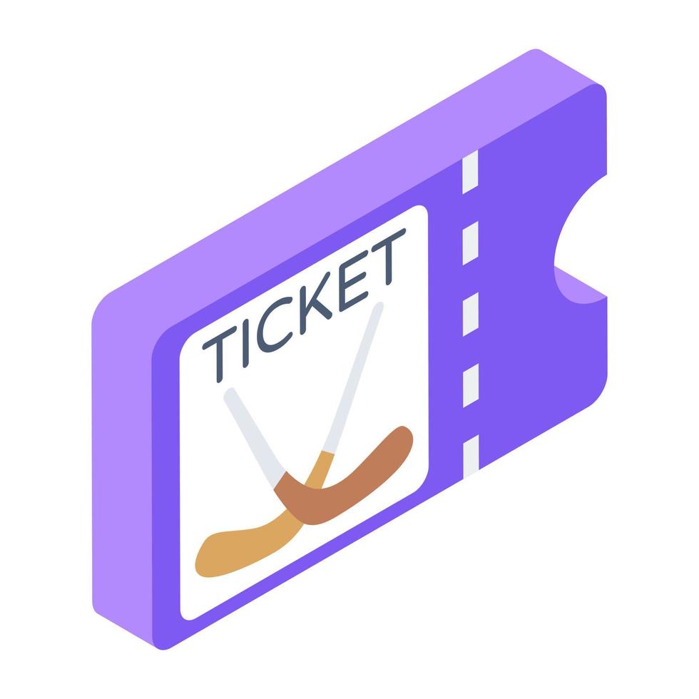 toegangspas, isometrisch pictogram van hockeywedstrijdticket vector