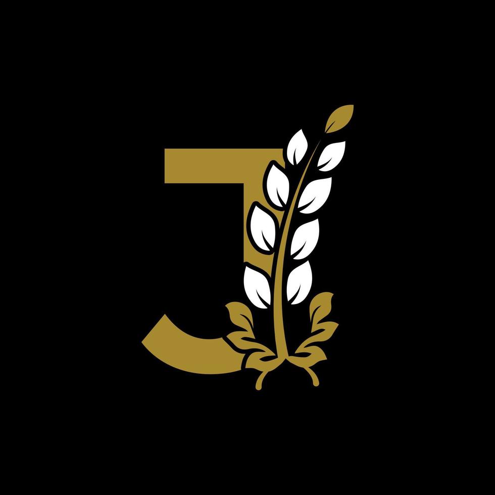 eerste letter j gekoppeld monogram gouden lauwerkrans logo. sierlijk ontwerp voor restaurant, café, merknaam, badge, label, luxe identiteit vector