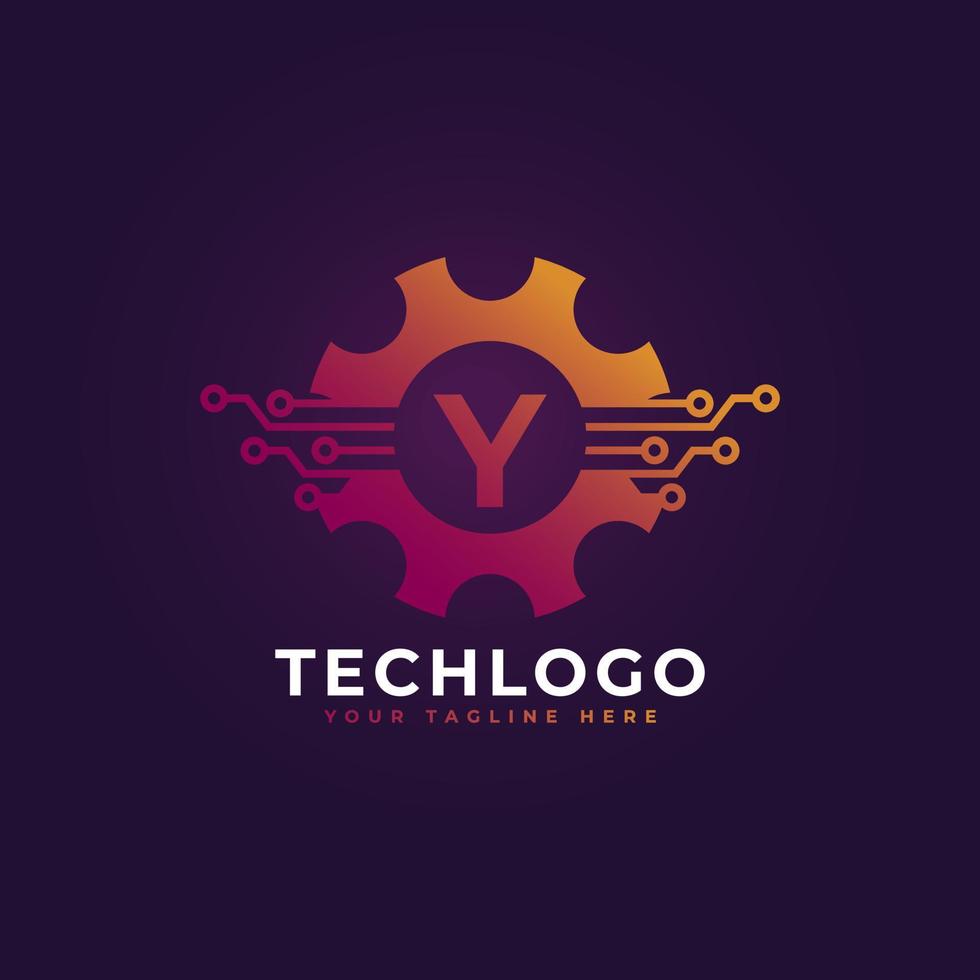 technologie eerste letter y gear logo-ontwerpelement sjabloon. vector