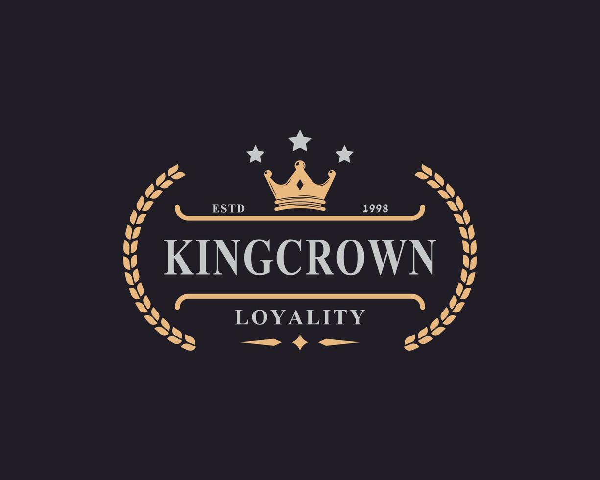 vintage retro badge voor luxe gouden koningskroon koninklijk logo ontwerpsjabloonelement vector