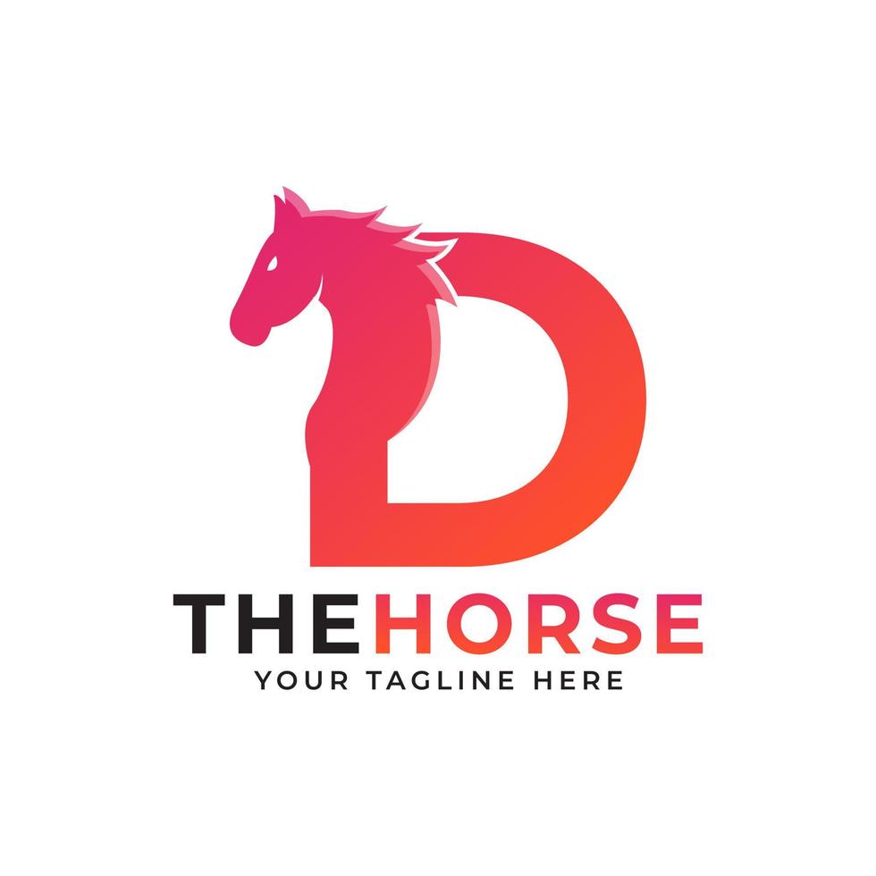 creatieve beginletter d met paard of hengst hoofd logo vector concept