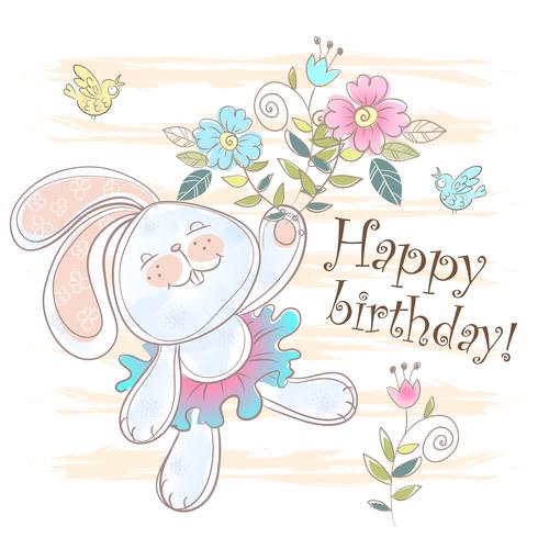 Verjaardagskaart met een schattig konijntje. Vector