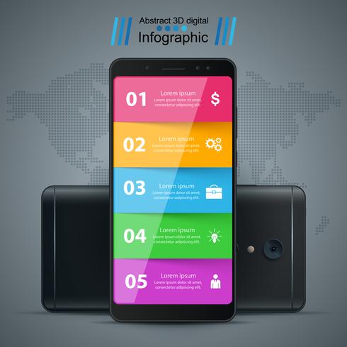 Zakelijke infographic. Smartphone realistisch pictogram. vector