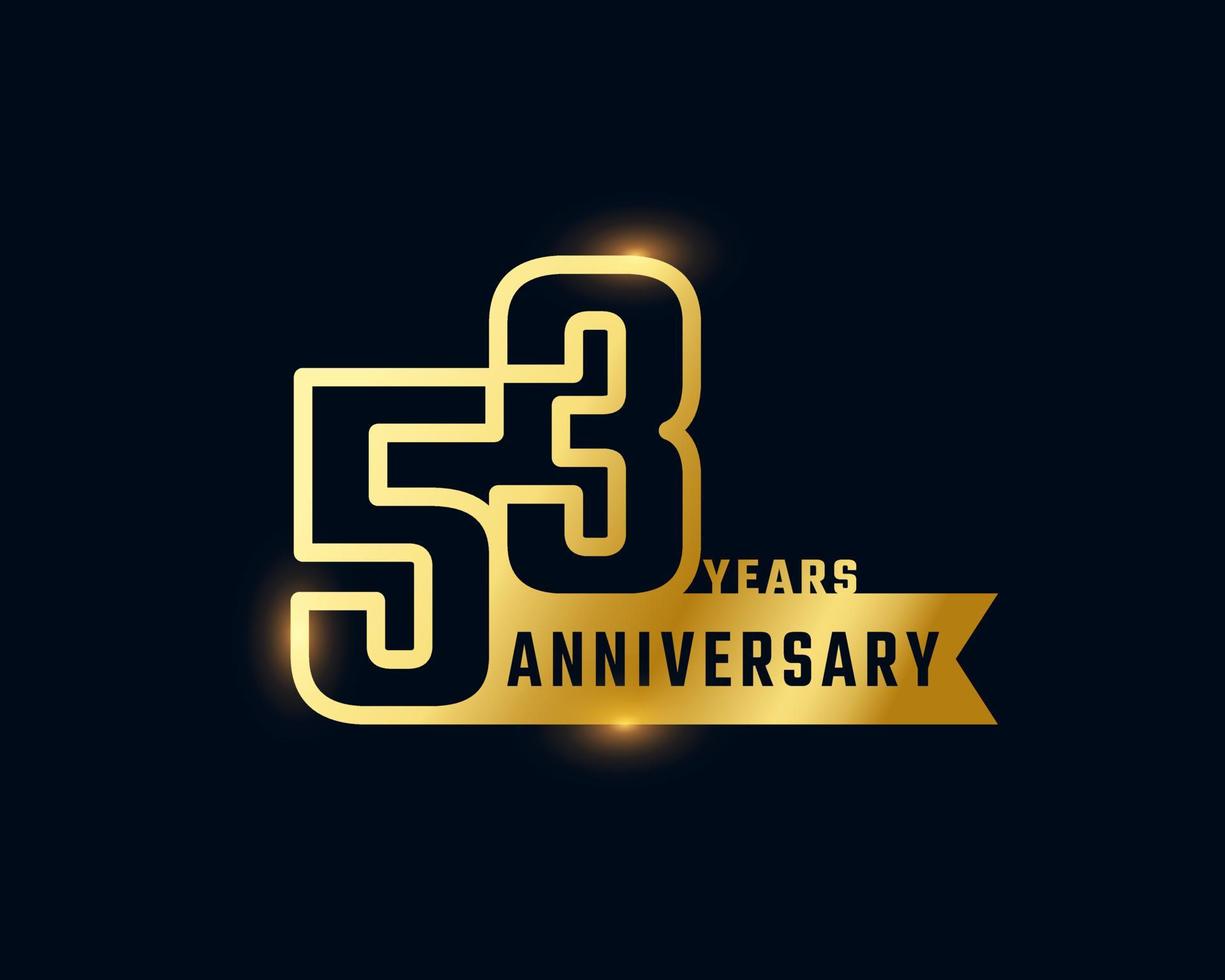 53 jaar Jubileumfeest met glanzende omtrek nummer gouden kleur voor viering evenement, bruiloft, wenskaart en uitnodiging geïsoleerd op donkere achtergrond vector