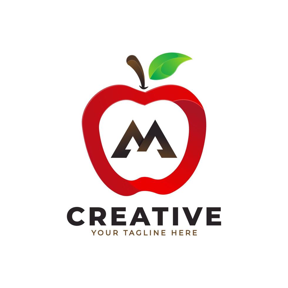 letter m-logo in vers appelfruit met moderne stijl. merk identiteit logo's ontwerpen vector illustratie sjabloon