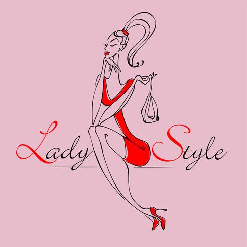 Mooi jong mode meisje. Stijlvolle vrouw in trendy kleding. Lady-stijl. Het meisje met de tas. Vector illustratie.