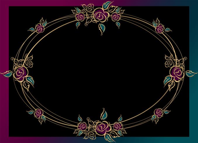 Ovaal frame. Roses. Goud. Wijnoogst. Vector illustratie.