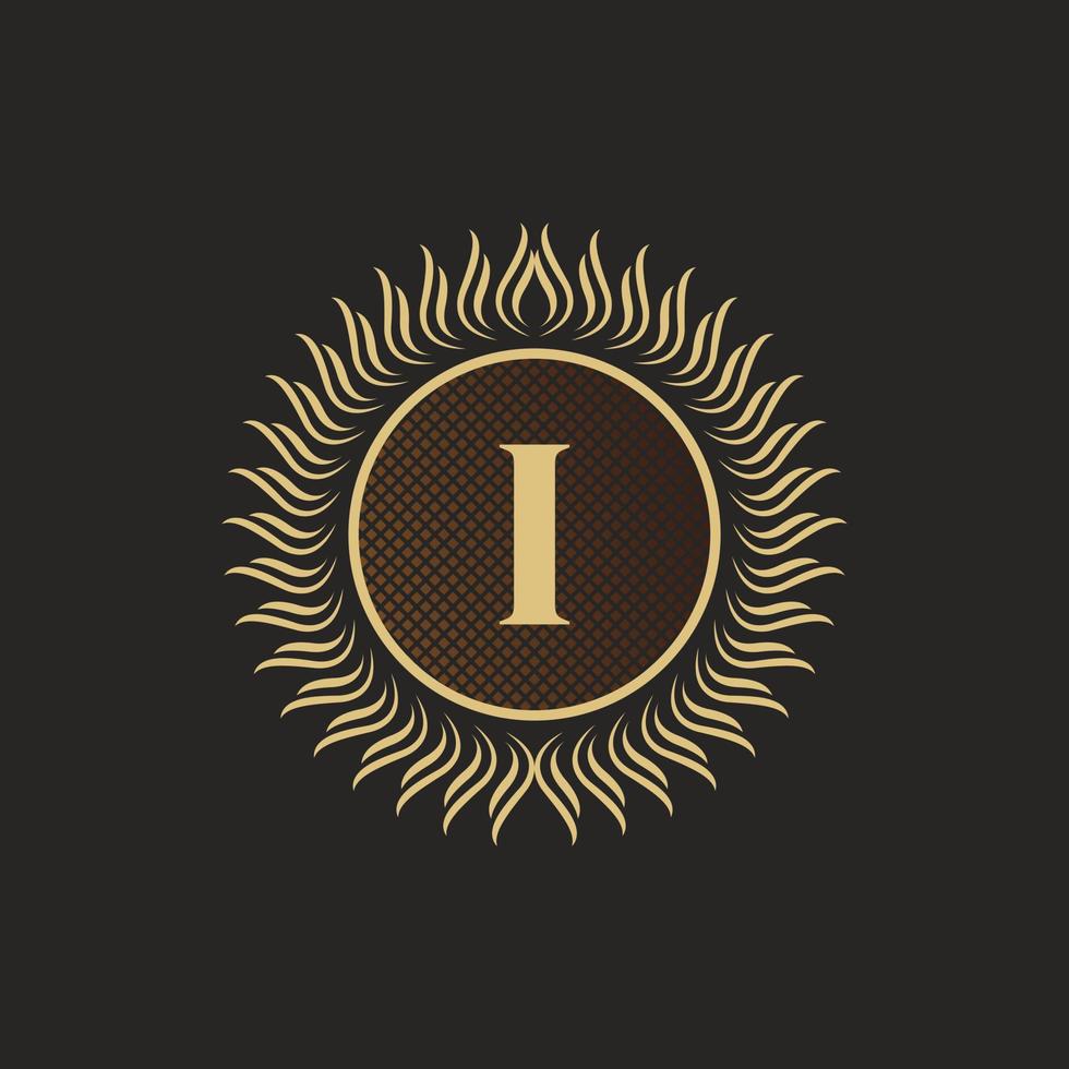 embleem letter i gouden monogram ontwerp. luxe volumetrische logo sjabloon. 3D-lijn ornament voor uithangbord, badge, crest, label, boutique merk, hotel, restaurant, heraldisch. vector illustratie