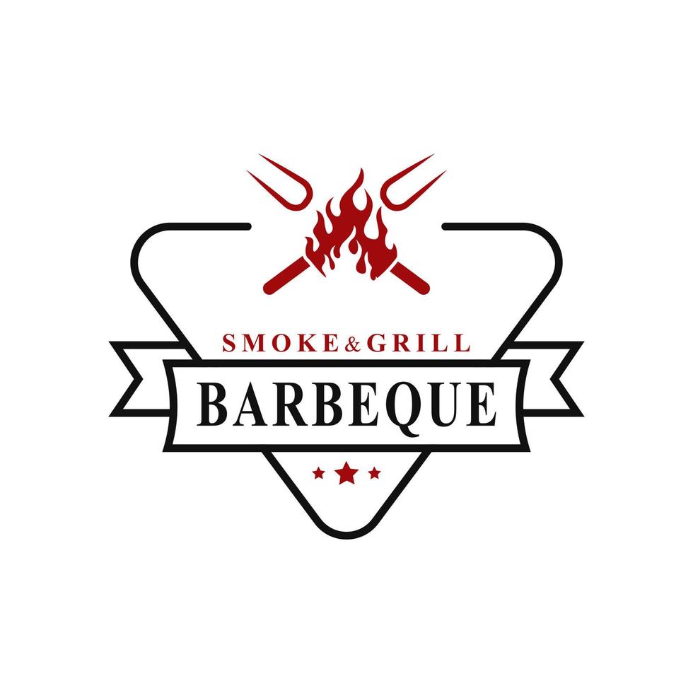 vintage retro badge voor grill barbecue barbecue bbq met gekruiste vork en vuurvlam logo embleem ontwerp symbool vector