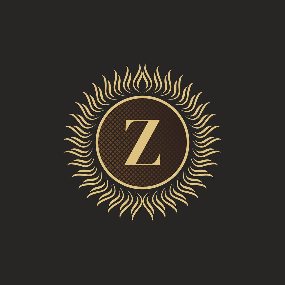 embleem letter z gouden monogram ontwerp. luxe volumetrische logo sjabloon. 3D-lijn ornament voor uithangbord, badge, crest, label, boutique merk, hotel, restaurant, heraldisch. vector illustratie