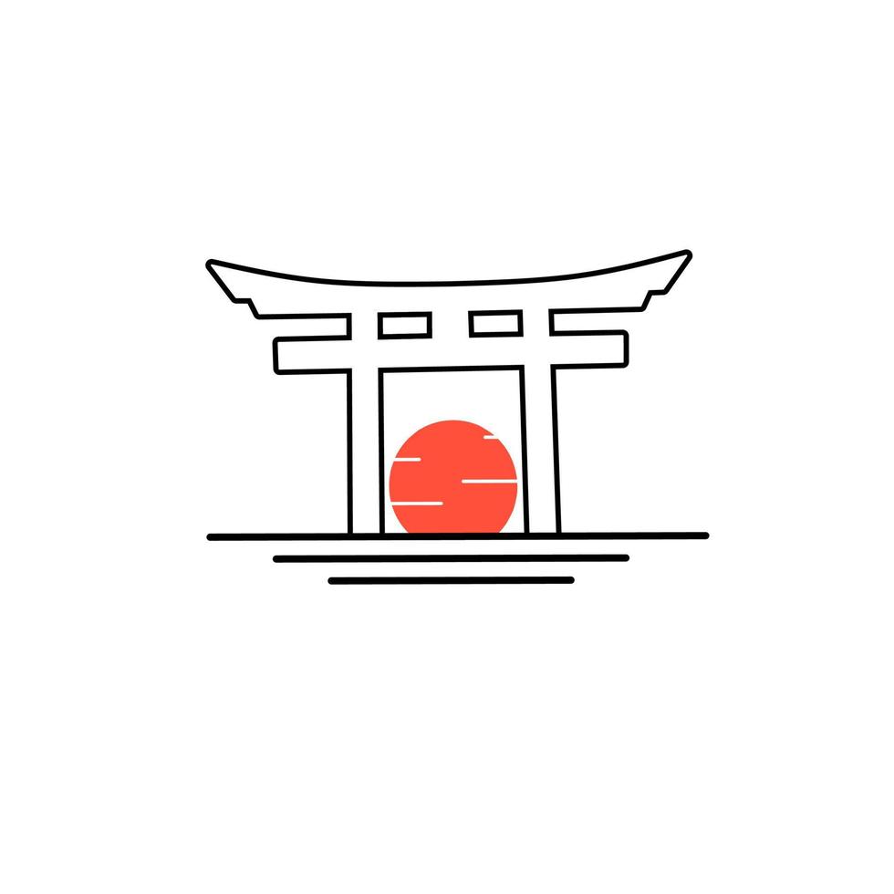 sjabloon logo torii poort uit japan monoline stijl ontwerp vector