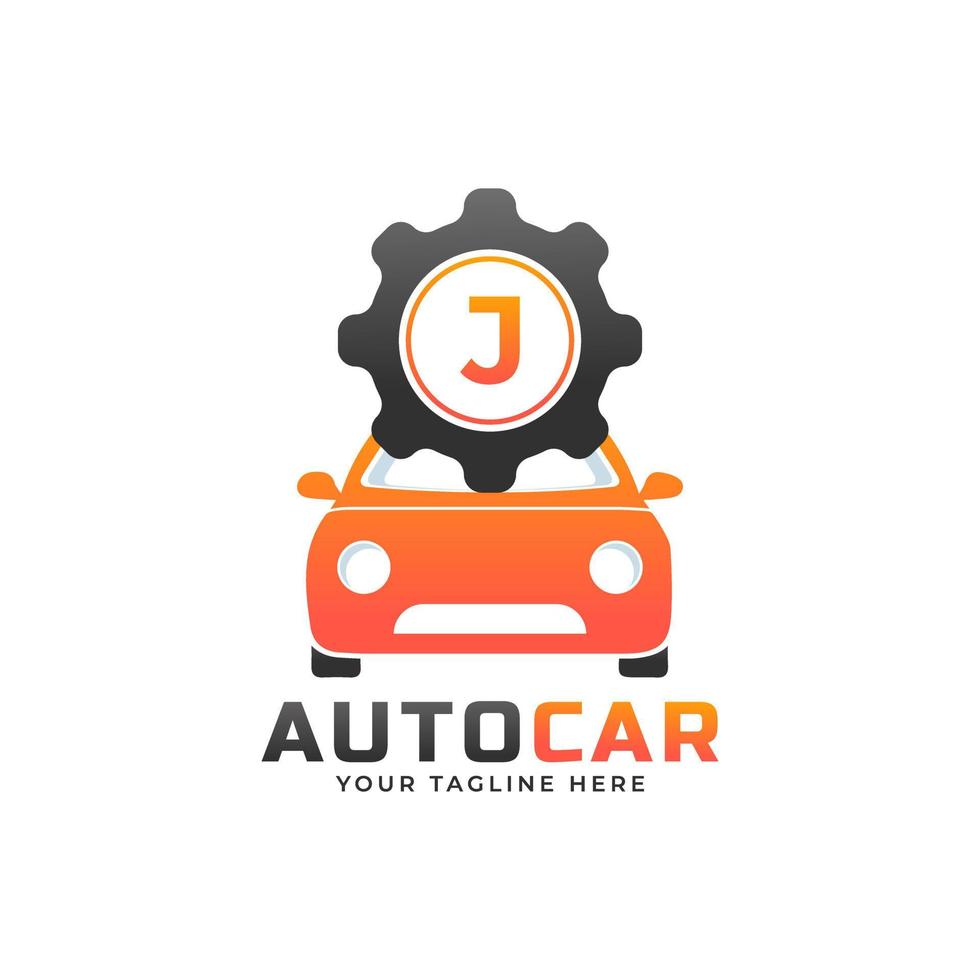 letter j met auto-onderhoudsvector. concept automotive logo-ontwerp van sportwagen. vector