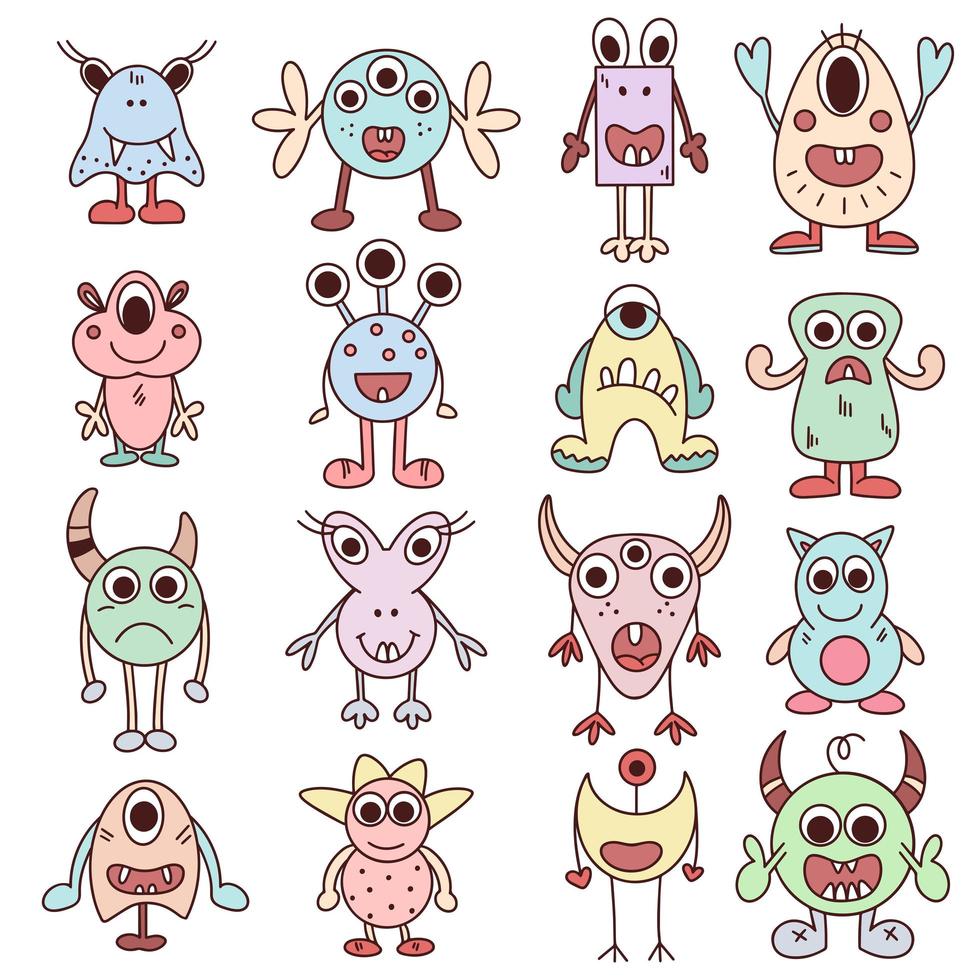 stel grappige babymonsters in vector