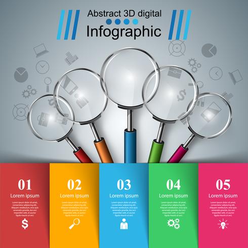 Zakelijke infographics. Loep icoon. vector