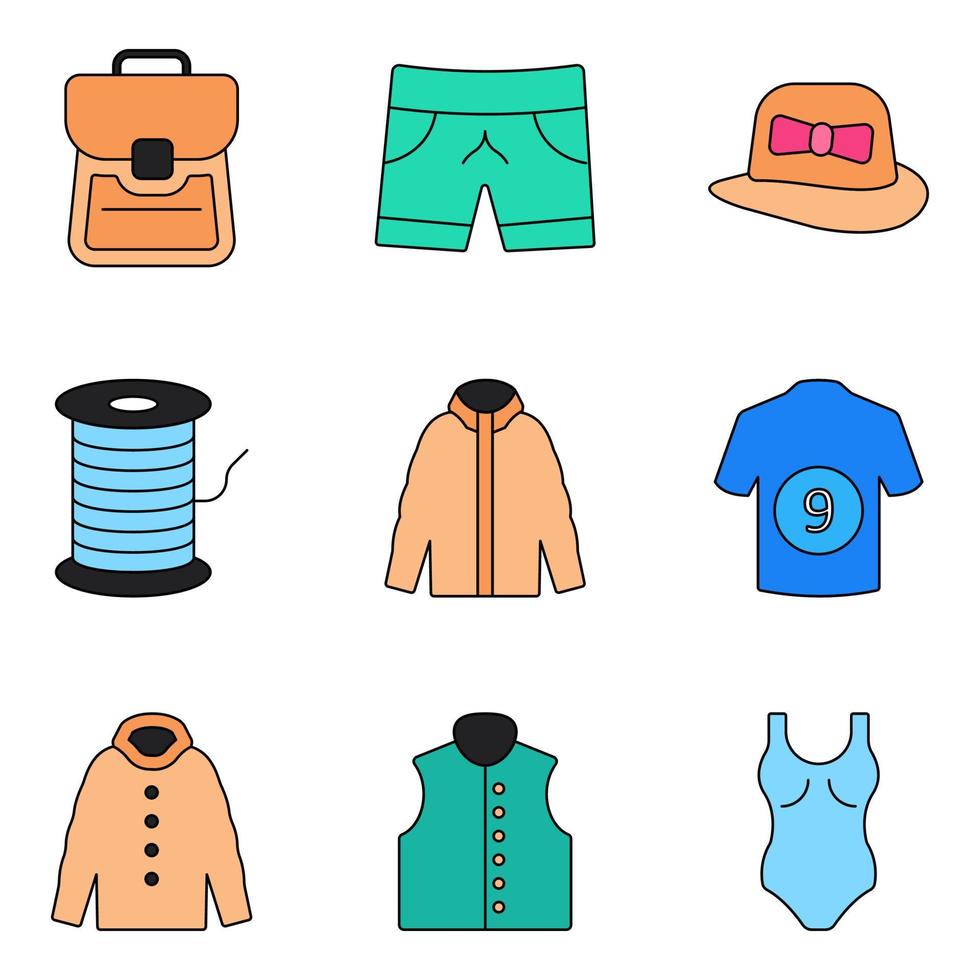 pak kleding plat pictogrammen vector