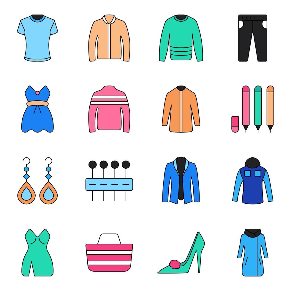 pak kleding plat pictogrammen vector