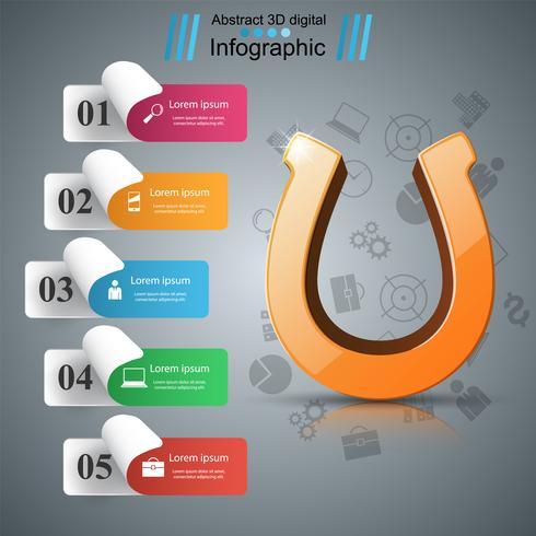 Hoefijzer 3d pictogram - infographic zaken. vector