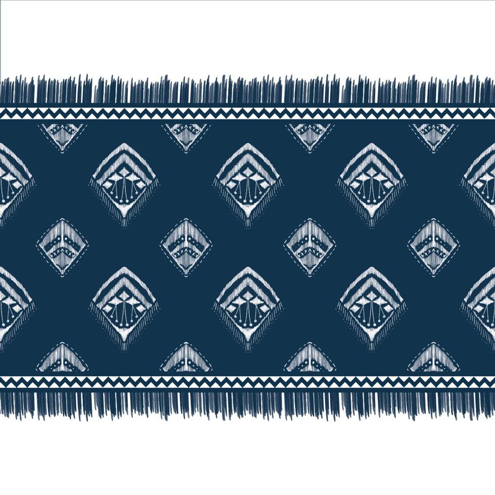 witte diamant op indigoblauw. geometrische etnische oosterse patroon traditioneel ontwerp voor achtergrond, tapijt, behang, kleding, verpakking, batik, stof, vector illustratie borduurstijl