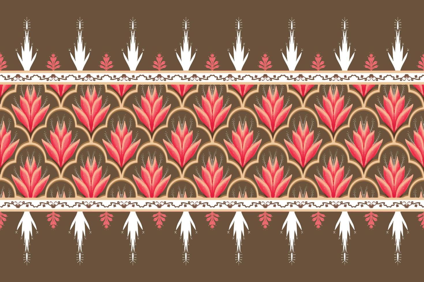 roze bloem op bruin, wit geometrische etnische oosterse patroon traditioneel ontwerp voor achtergrond, tapijt, behang, kleding, verpakking, batik, stof, vector illustratie borduurstijl