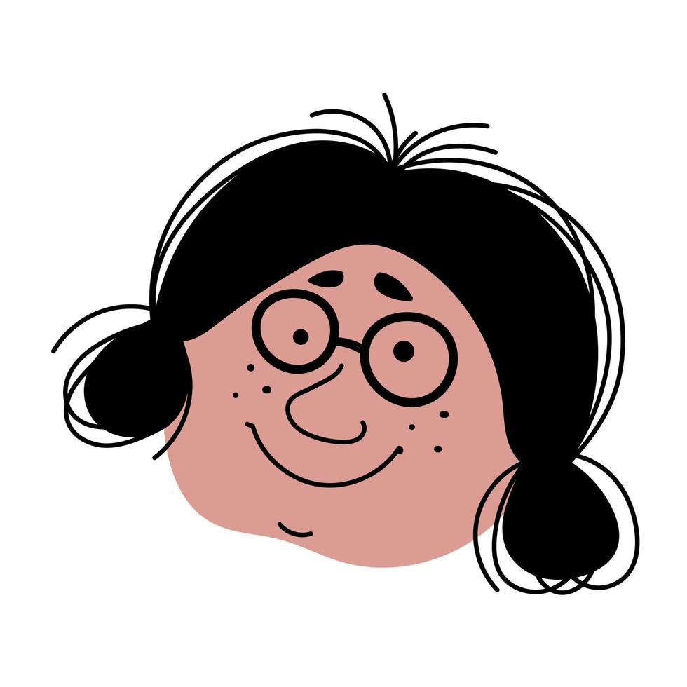 vrouwelijk gezicht met een bril in doodle stijl op een witte achtergrond. vector