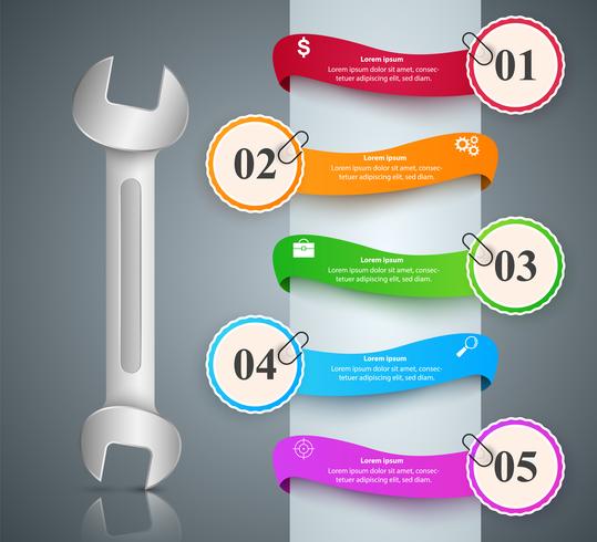 Moersleutel, schroevendraaier, reparatiesymbool. Zakelijke infographic. vector